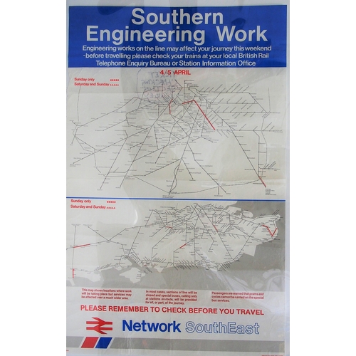 147 - Selection of British Rail posters from the 1980/90s - Southern Eng work (with map), Engineering Work... 