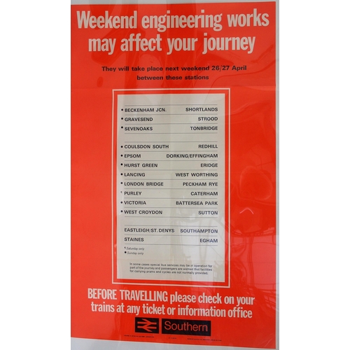 147 - Selection of British Rail posters from the 1980/90s - Southern Eng work (with map), Engineering Work... 