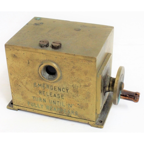 Welwyn signal box emergency release instrument, in substantial cast brass case, handle free moving. (Dispatch by Mailboxes/Collect from Banbury Depot)