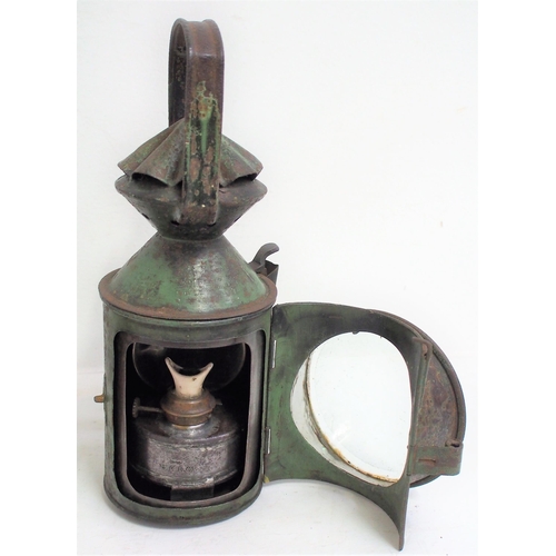 196 - North London Railway copper topped caped 3 aspect handlamp, no reservoir, top is detached from lens ... 