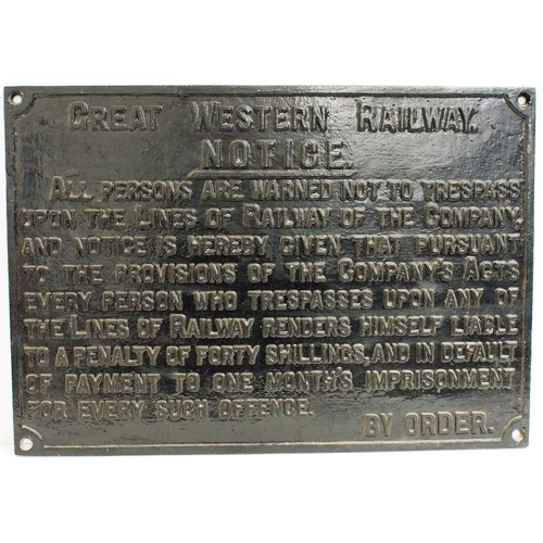 201 - Great Western Railway C/I trespass notice (TPGW703), 29 3/8