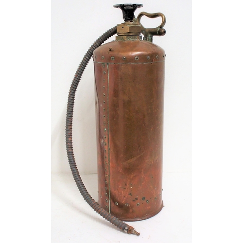 219 - Great Western Railway copper cased fire extinguisher, complete with valve & hose, fittings are stamp... 