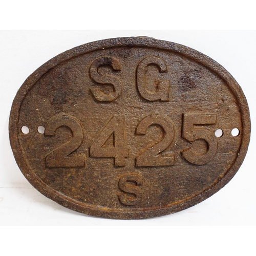 223 - Indian North West Railway tender plate SG 2425 S, built by Vulcan Foundry in 1920 works No 3303, pas... 