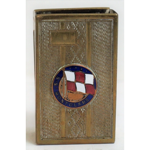 309 - Steam ship interest - enamelled match box holder 