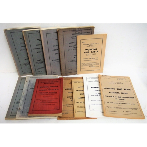 454 - Quantity of British Railways 1950/60s working time tables & appendices. (Dispatch by Mailboxes/Colle... 