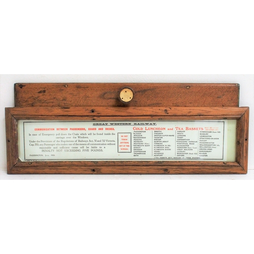 467 - Great Western Railway carriage door vent glazed advertising panel, carriage number 3183 stamped in r... 