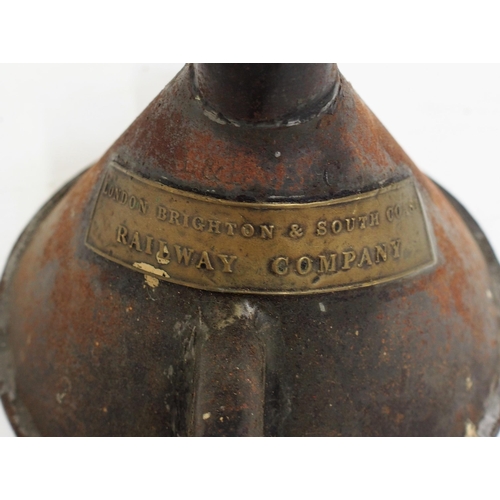 47 - London Brighton & South Coast Railway conical oil can brass plates with full Company name, missing c... 