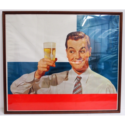 480 - Framed & glazed American beer advert, depicting a very happy American man with glass of beer - 1950/... 