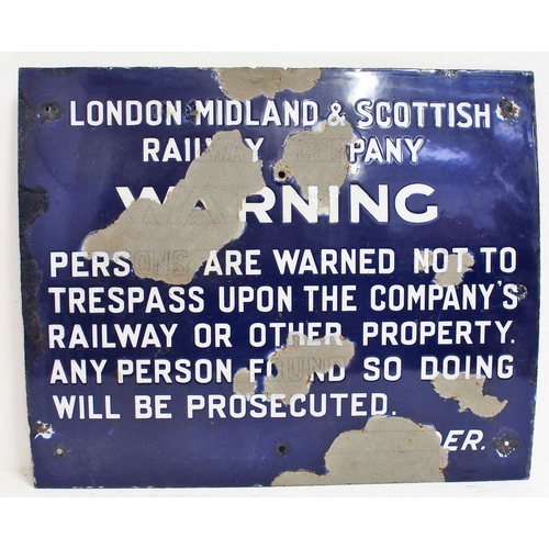 50 - London Midland & Scottish Railway enamel trespass notice (TPLM211), 22