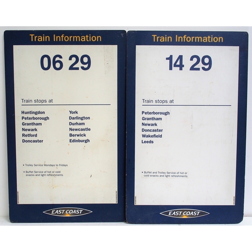 512 - East Coast Railways train destination boards (ex Kings Cross), two double sided for trains to York, ... 