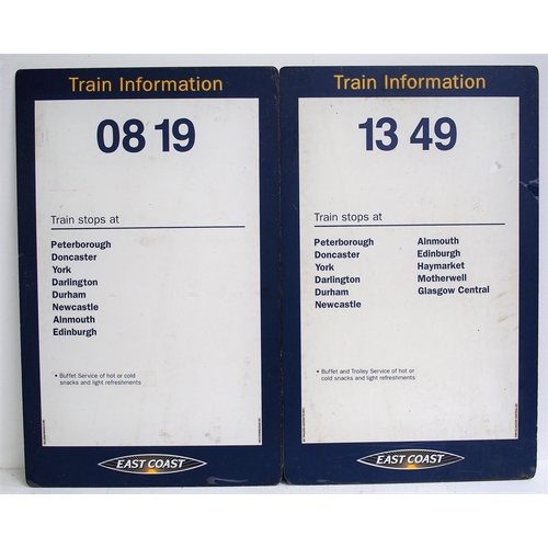 512 - East Coast Railways train destination boards (ex Kings Cross), two double sided for trains to York, ... 