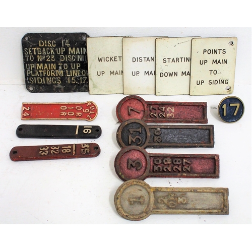 524 - Quantity of Signal box lever plates, Misc Cast Iron, brass & hand painted Tin Back Plate etc. (Dispa... 