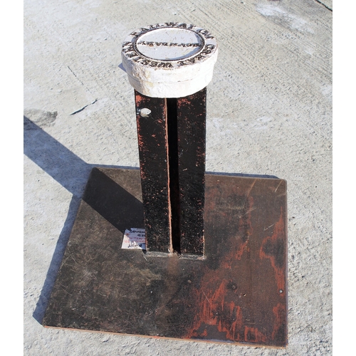 544 - Great Western C/I boundary post (undated) mounted on steel plate to make a seat, stands 25