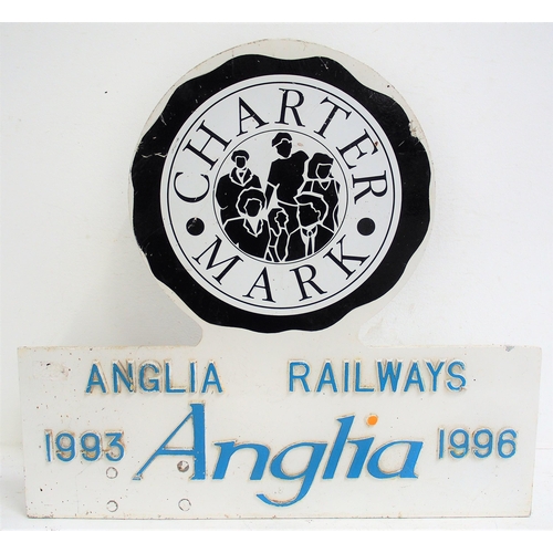 554 - Anglia Railways 1993-1996 Charter Mark cast alloy train headboard complete with lamp iron bracket on... 