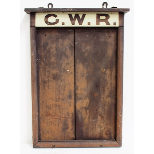 562 - Great Western Railway small wooden notice board, sign written GWR, 13