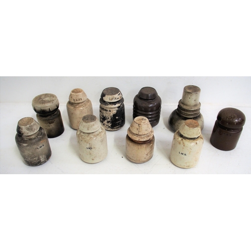 570 - Selection of railway telegraph insulators - LNER. LMS, Buller, GWR, LYR noted. (Dispatch by Mailboxe... 