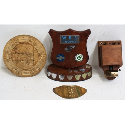 577 - Miscellaneous items including WRS Trophy, Liverpool Overhead Rly wooden bowl (modern), Midland Rly w... 