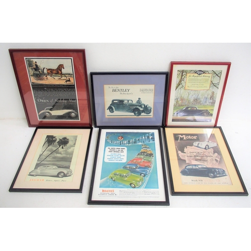 582 - Quantity of smaller framed & glazed motoring prints & original adverts etc including Sunbeam Talbot,... 