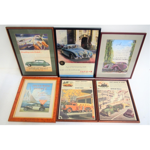 582 - Quantity of smaller framed & glazed motoring prints & original adverts etc including Sunbeam Talbot,... 