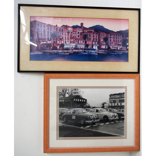 584 - Quantity of motoring framed & glazed prints, Jaguar's lined up at Easter 1961 car race by John Brier... 