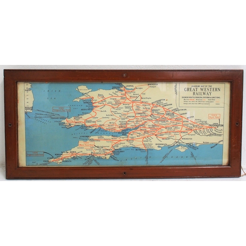 595 - Great Western Railway glazed & framed carriage system map, 23