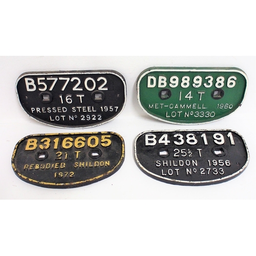 67 - British Railways C/I D wagonplates - B577202 16T Pressed Steel 1957, DB989386 14T Met-Cammell 1960, ... 