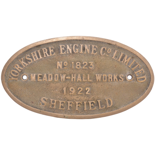 148 - A worksplate, YORKSHIRE ENGINE CO, 1823, 1922, from a standard gauge 0-6-0ST with outside cylinders ... 