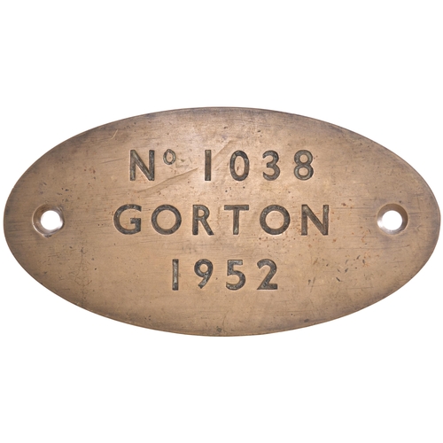 153 - A worksplate, No 1038, GORTON, 1952 from a BR Class 26 Woodhead electric locomotive No 26031 built i... 