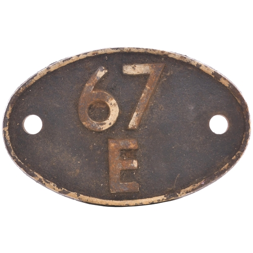 163 - A shedplate, 67E, Dumfries (July 1962-November 1966). Ex loco condition. (Postage Band: B)