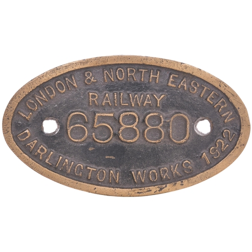 169 - A worksplate, LONDON & NORTH EASTERN RAILWAY, 65880, DARLINGTON WORKS, 1922, from a North Eastern Ra... 