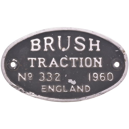 180 - A worksplate, BRUSH TRACTION, 332, 1960, from a standard gauge 0-4-0 diesel electric locomotive buil... 
