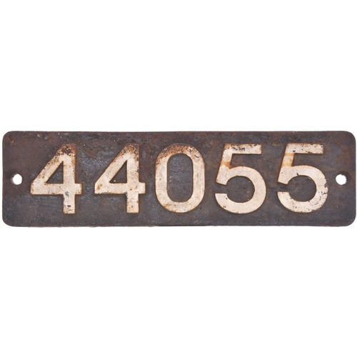 106 - A smokebox numberplate, 44055, from a LMS Class 4F 0-6-0 No 4055 built at Derby in 1925, becoming BR... 