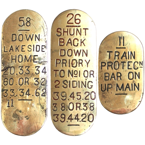 113 - A group of Furness Railway signal lever plates from Plumpton Junction box between Grange Over Sands ... 