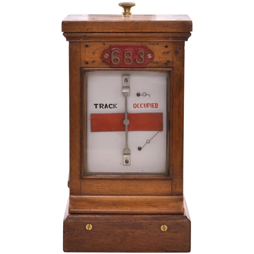 129 - A GWR track circuit indicator, with red banner Track Occupied / Clear, wooden case with cast brass p... 