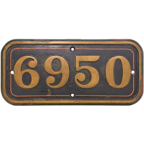 138 - A GWR cabside numberplate, 6950, from the GWR 4900 Hall Class 4-6-0 KINGSTHORPE HALL, built at Swind... 