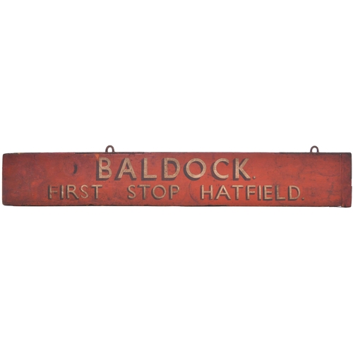 263 - A fingerboard, BALDOCK, FIRST STOP HATFIELD, painted wood, 50½