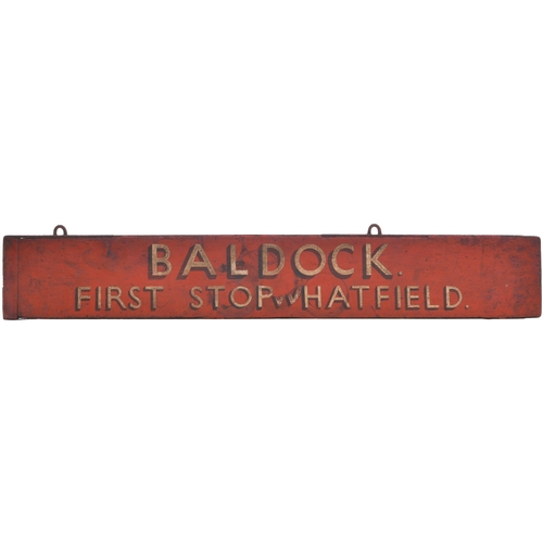 263 - A fingerboard, BALDOCK, FIRST STOP HATFIELD, painted wood, 50½