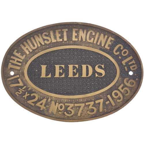 299 - A worksplate, HUNSLET ENGINE Co, 3737, 1956 from a (GWR) 9400 Class 0-6-0ST No 3407 built by Yorkshi... 