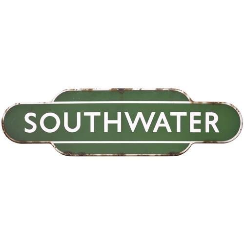 303 - A BR(S) totem sign, SOUTHWATER, (f/f), from the Shoreham-By-Sea to Christs Hospital route which clos... 