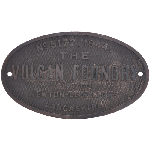 309 - A worksplate, VULCAN FOUNDRY, 5172, 1944 from a War Department Austerity 2-8-0 built by Vulcan to Mi... 