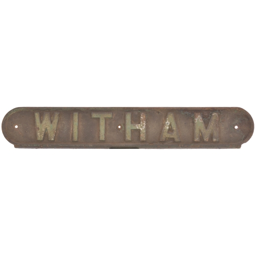 315 - An LNER seat back plate, WITHAM, from the Chelmsford to Colchester section of the Great Eastern main... 