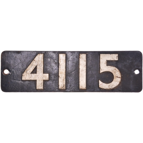 327 - A smokebox numberplate, 4115, from a GWR 5101 Class 2-6-2T built at Swindon in October 1936. At Staf... 