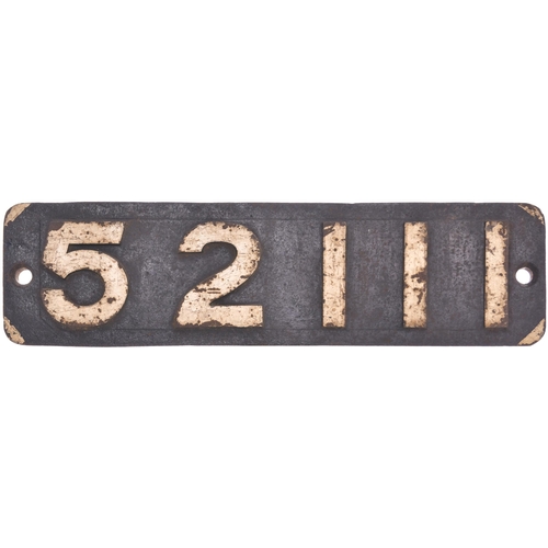 329 - A smokebox numberplate, 52111, from a Lancashire & Yorkshire Railway 11 Class 0-6-0 No 1070 built at... 