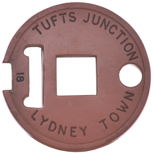 330 - A Tyers No 6 single line tablet, TUFTS JUNCTION-LYDNEY TOWN, (fibre), from the Severn and Wye Joint ... 