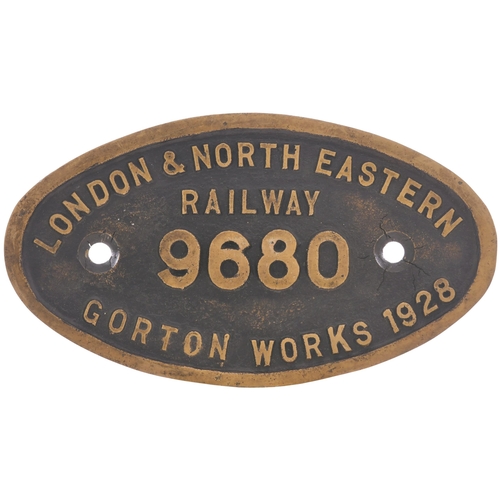 337 - A worksplate, LONDON & NORTH EASTERN RAILWAY, 9680, GORTON 1928, from a LNER N7 Class 0-6-2T No 2640... 