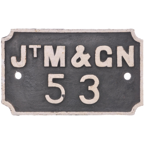 340 - A wagonplate, JT M&GN, 53, from a brake van.  Cast iron, 11¼