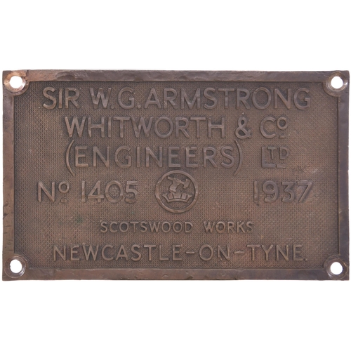 341 - A worksplate, ARMSTRONG WHITWORTH, 1405, 1937, from a LMS Class 5 4-6-0 No 5350 which became BR 4535... 