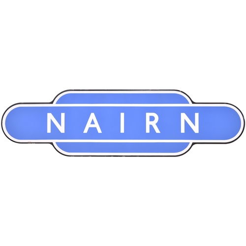 344 - A BR(Sc) totem sign, NAIRN, (f/f), from the Inverness to Keith Junction and Aberdeen route. Excellen... 