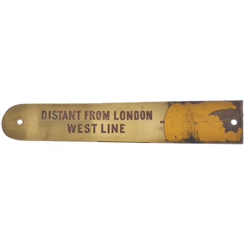 351 - A Midland Railway signal lever plate, DISTANT FROM LONDON WEST LINE, engraved brass, length 14