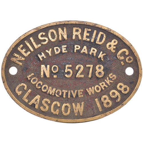 354 - A worksplate, NEILSON REID, 5278, 1898, from a Cape Government Railways 3ft 6ins gauge 4-6-0 No 592,... 